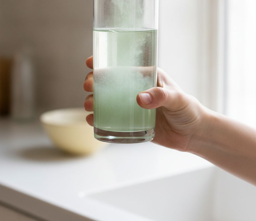 コップの水に顆粒を溶かすイメージ